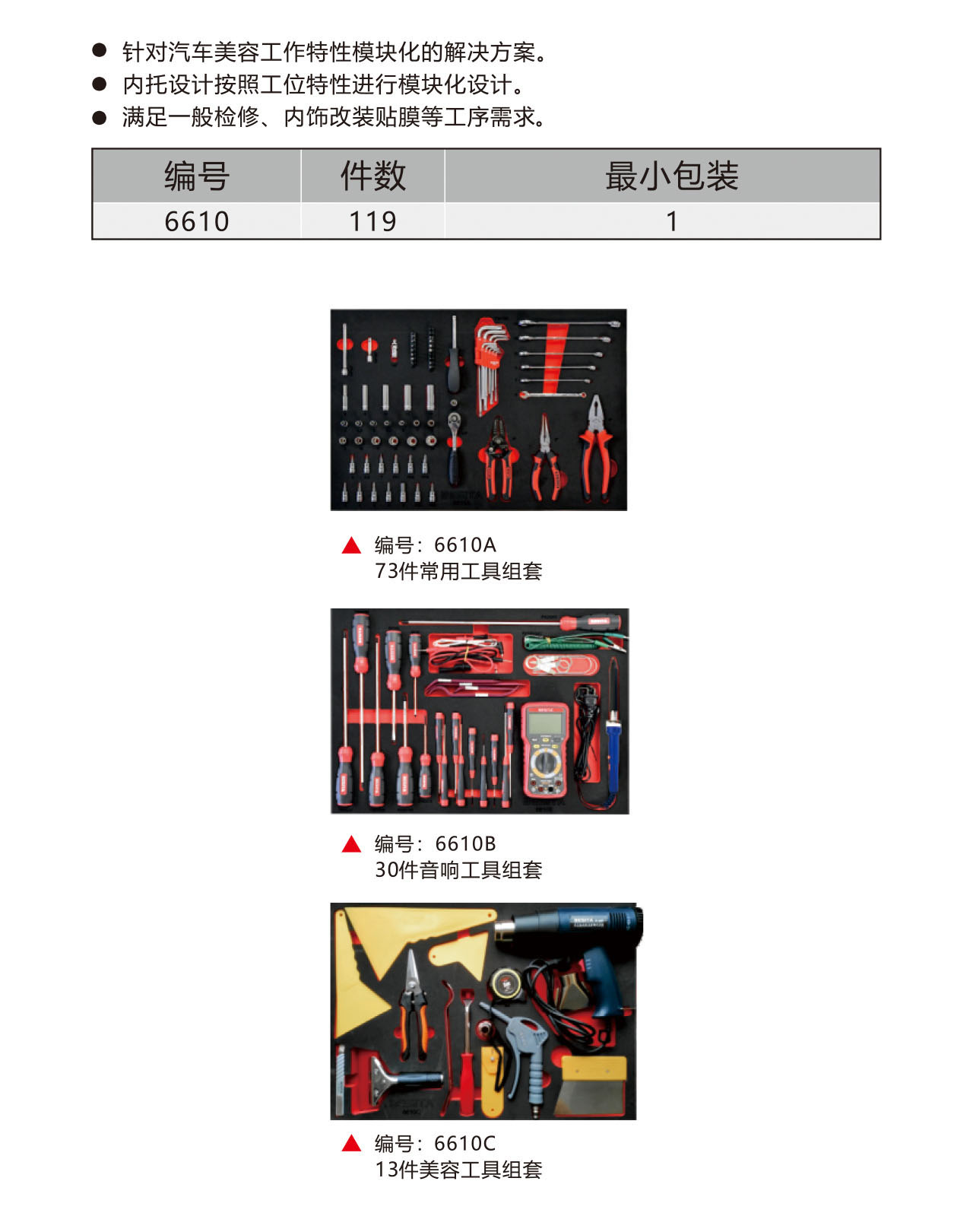 119件汽车内饰美容工具方案（NO.6610）