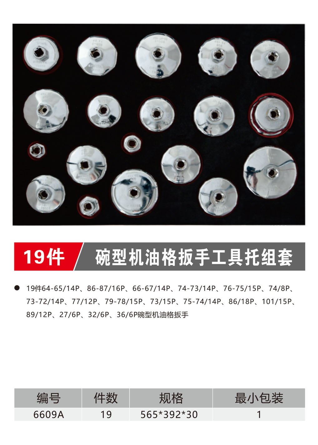 19件碗型机油格扳手工具托组套（NO.6609A）