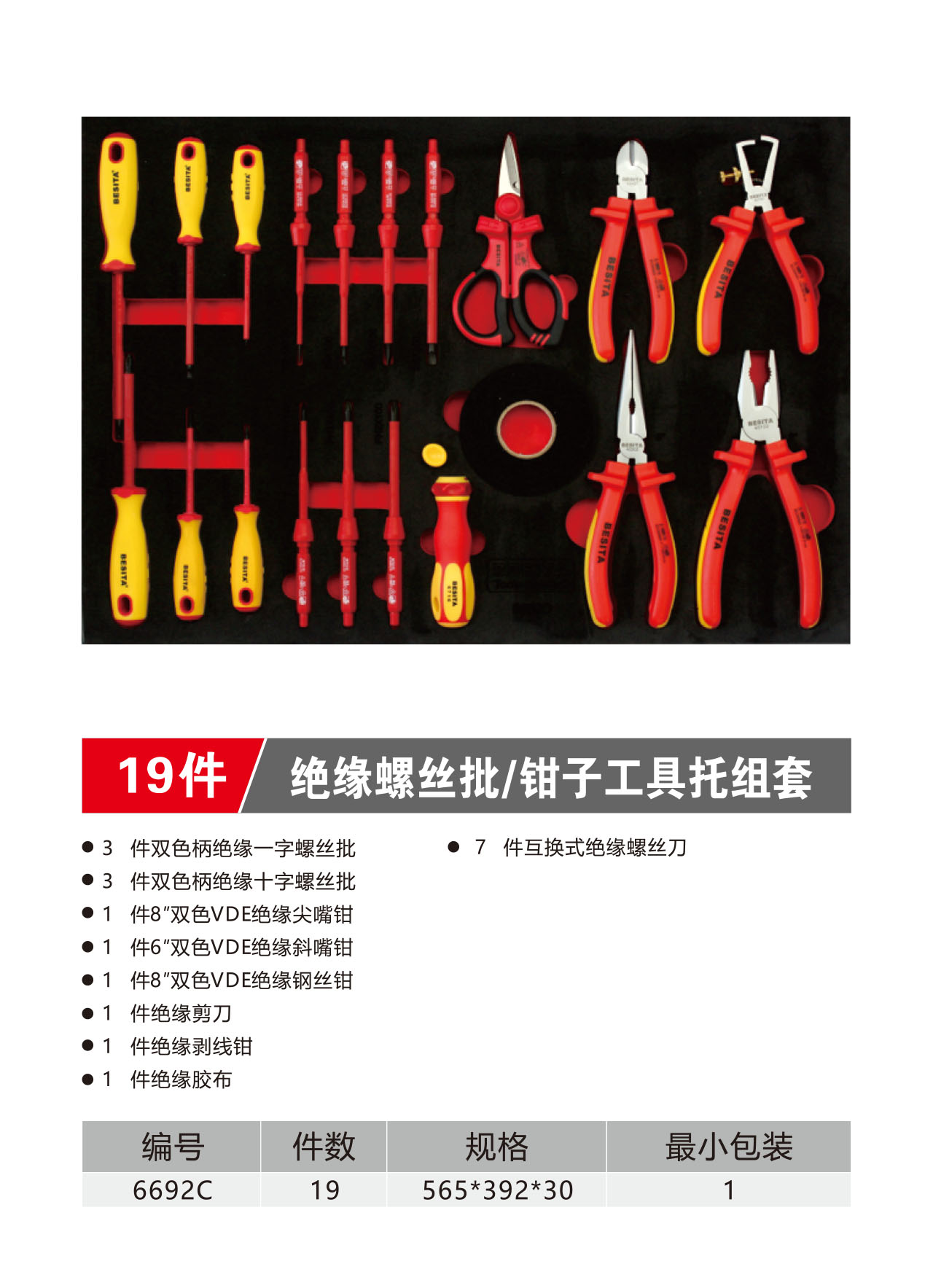 19件绝缘螺丝批/钳子工具托组套（NO.6692C）