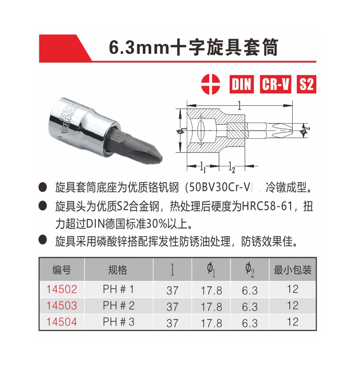 6.3mm十字旋具套筒（NO.14502-14504）