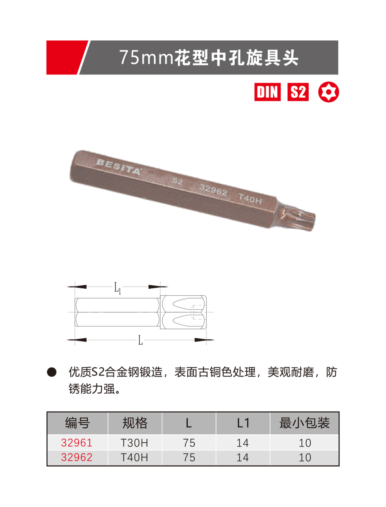 75mm花型中孔旋具头（NO.32961-32962）